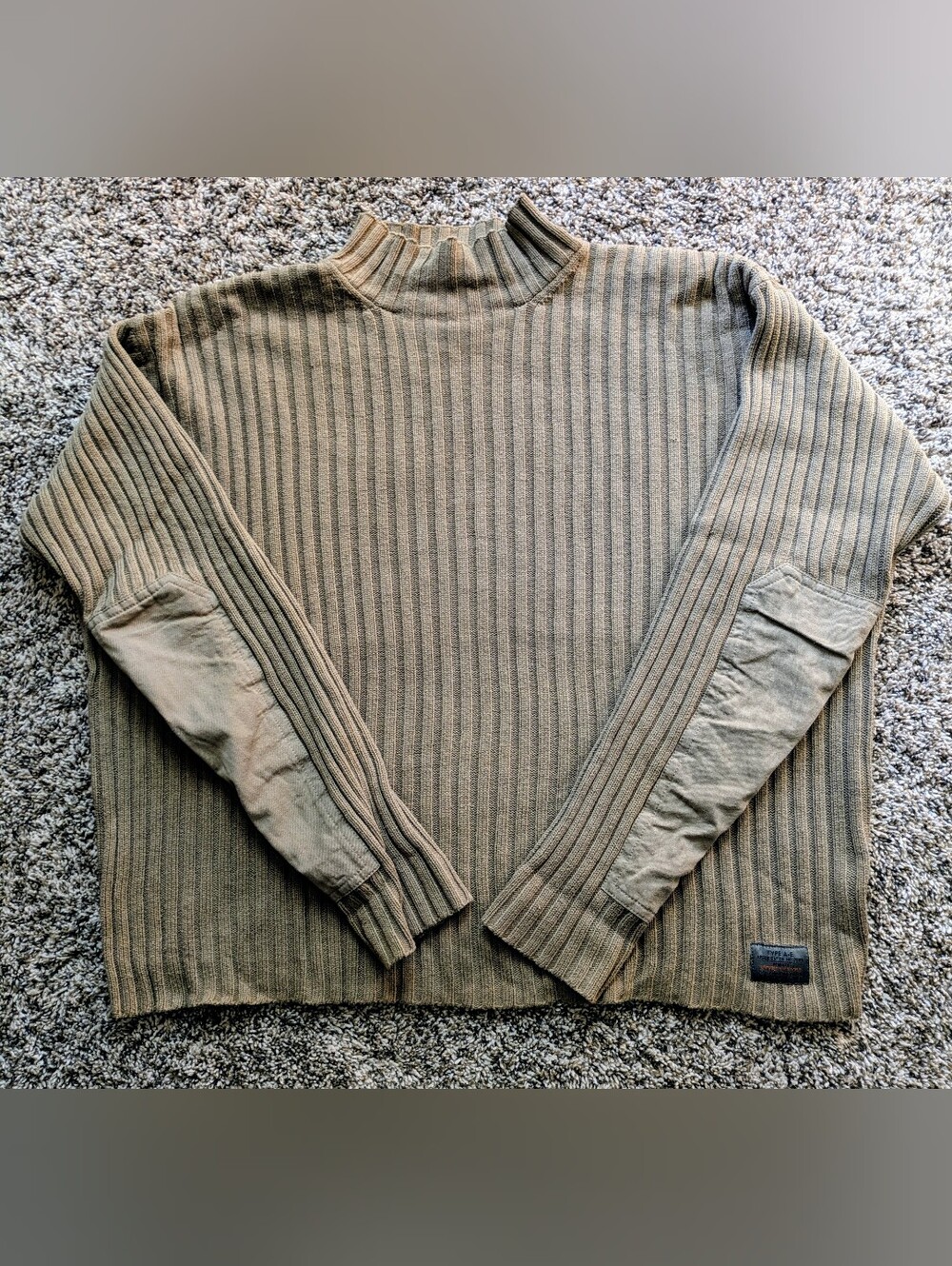 American Eagle Outfitters 100% Cotton Taupe Ribbed Mock Neck Sweater - Size L